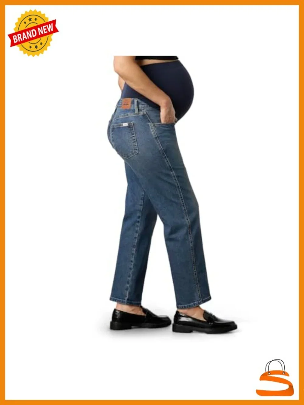 Maternity Straight Leg Jeans with SoftStay Belly Band, Cotton Blend, Pull On